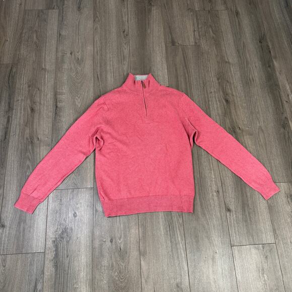 J.Crew Cotton Half Zip Sweater Mens M Pink Mock Neck Knitted Pullover Slim Fit - Picture 2 of 7